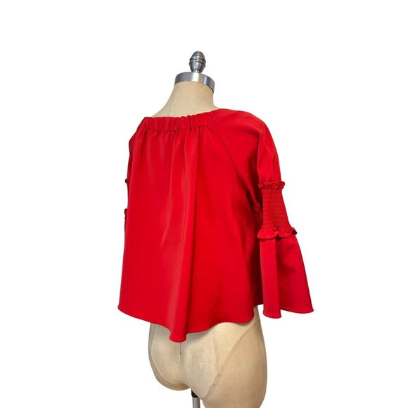 Tibi Smocked Ruffle Crop Top Red Size Small - Picture 4 of 6